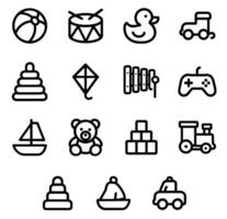 Simple Outline Various Childish Toy Object Icon Set vector