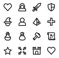 Simple Line Art Medieval Fantasy Game Icon Set vector