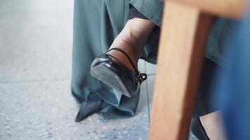 Elegant black heels in a casual dining setting video