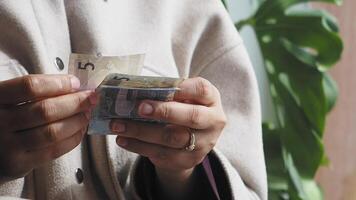 Counting cash while sitting in a cozy cafe video