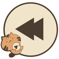 linda rebobinar botón símbolo con pequeño gato dibujos animados ilustración. png