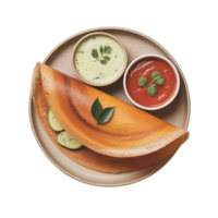 Crispy Indian Dosa with Coconut and Tomato Chutneys Traditional South Indian Breakfast on Transparent Background png
