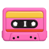 Retro pink cassette tape with a vibrant design, isolated on transparent background png