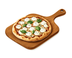 Fresh Mozzarella Pizza on Rustic Wooden Board png