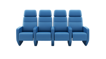 Four Blue Reclined Theater Seats on Transparent Background png
