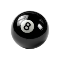 3D rendering of black and white billiard ball with the number eight on it png