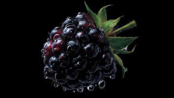 Fresh blackberry with water droplets on black background photo