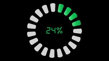 Animation green loading digital with percentage on transparent background video