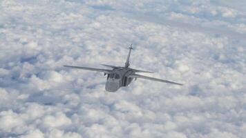 A fighter jet flying through the clouds video