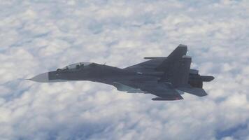 A fighter jet flying through the sky with clouds in the background video