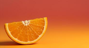 Glowing orange slice rests on vibrant coral to yellow gradient. photo