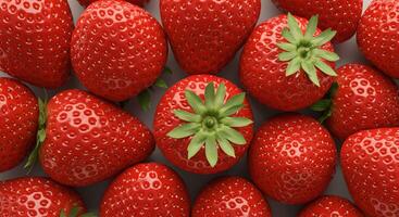 Assorted ripe strawberries fill frame, glossy texture, organic and realistic. photo