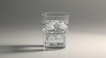 Photorealistic glass with melting ice, soft gradient background, dramatic lighting. photo