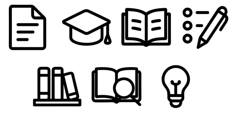Black Outline Education Study Learning School Icon Set