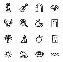 Simple Line Art Spanish Culture Travel Icon Set vector