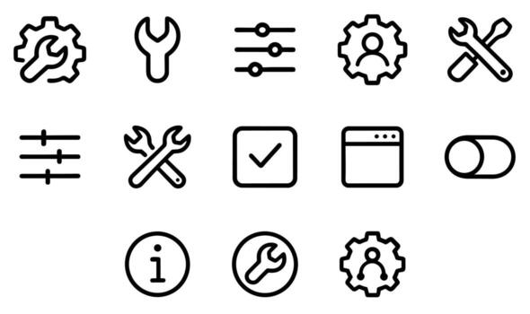 minimalista contorno ajuste y configuración línea icono colección vector