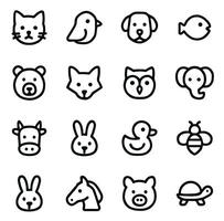 Outline Minimalist Animals Head Cute Simple Style Icon Set vector