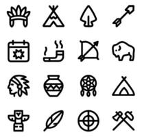 Minimalist Outlined Native American Culture Element Symbol Icon Set vector