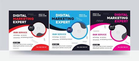 Digital marketing expert agency business promotion or square web banner social media post bundle template vector