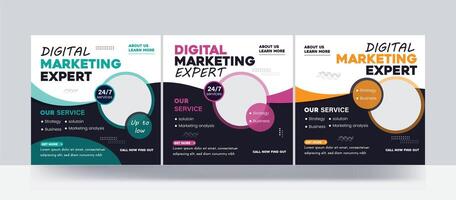 Digital marketing agency business promotion or square web banner social media post bundle template vector