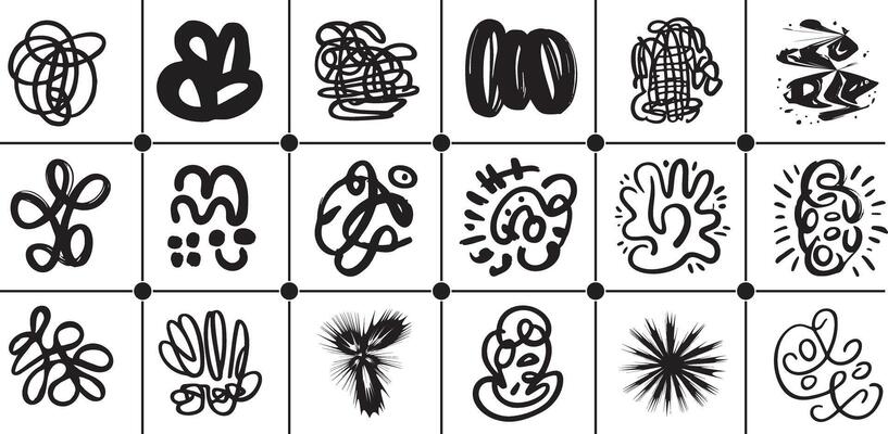 A set of black and white ink drawings