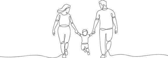 Continuous line drawing of a family with a child vector