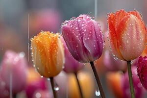 Colorful tulips with water droplets on them video