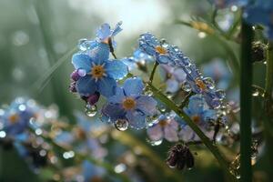 Blue flowers with water droplets on them video