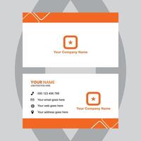Professional business cards displaying contact information and modern orange design elements against a dark gray background vector