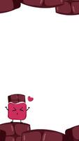 a cartoon chocolate character standing on a ledge with a heart, looping animation video