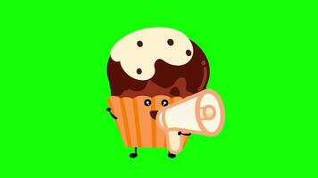 Shouting Muffin with Megaphone, Cute Dessert Alert. looping animation video