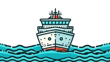Cartoon Cruise Ship Sailing on Waves, looping animation video