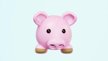 Cute 3D pink piggy bank illustration with a cartoonish design, isolated on a clean light blue. Represents savings, finance, investment, and wealth management in a cheerful, simple style. video