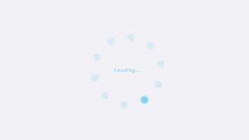 Minimalist loading animation featuring a blinking Loading... text at the center and a circular spinner made of blue dots rotating with fading alpha. Smooth and modern design, ideal for your needs. video