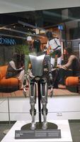 Tesla Bot robot display with social concept backdrop Berlin Germany May 28 2025 video