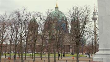 Berlin Cathedral and Fernsehturm behind winter trees 17 May 2025 video
