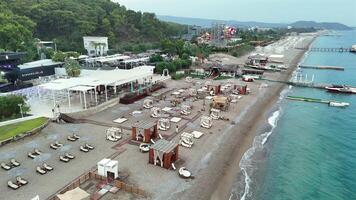 Antalya, Turkey 05.23.2025 beach resort with cabanas yachts and water slides video