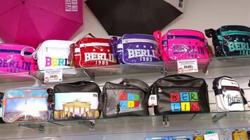 Berlin themed retro shoulder bags and umbrellas display 17 May 2025 video