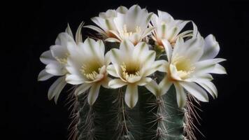 Delicate White Cactus Blooms Opening Time-lapse View video