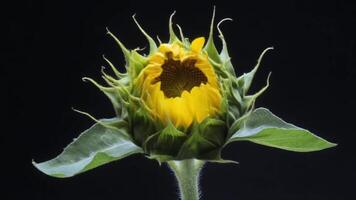 Dynamic Sunflower Opening to Full Bloom Slight Angle Time-lapse video