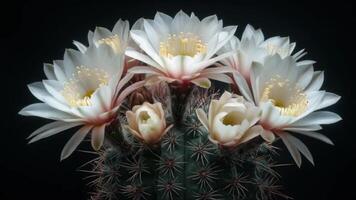 Beautiful White Cactus Blooms Emerging Against Dark Time-lapse video