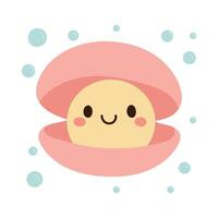 Adorable open pink shell reveals a smiling yellow pearl in this pastel treasure image, great for ocean nursery art and girly sea themes vector