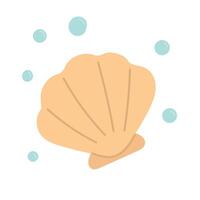 Bright orange scallop shell with soft bubbles and a clean flat design, great for seaside icons, shellfish illustrations, and summer beach print collections vector