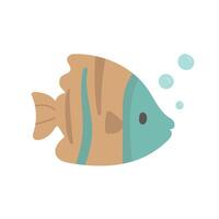 Cute tropical fish with blue and tan stripes, blowing bubbles, great for aquatic kids books, marine life prints, or cheerful underwater art vector