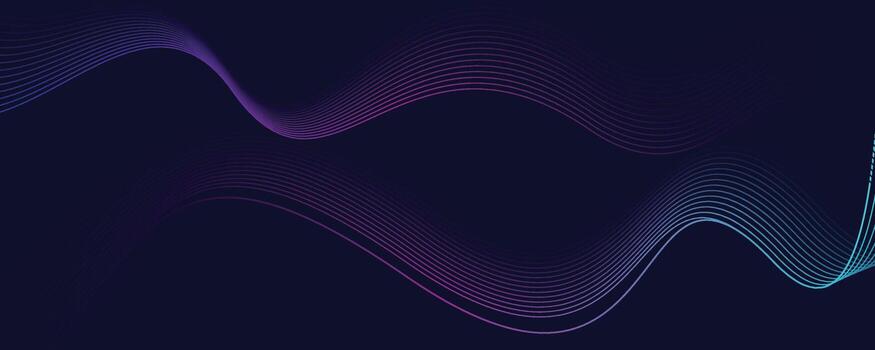 Dark abstract background with glowing wave lines. Modern purple blue gradient flowing wave lines. Futuristic technology vector