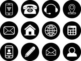 Collection of modern black and white contact icons suitable for various communication methods. vector