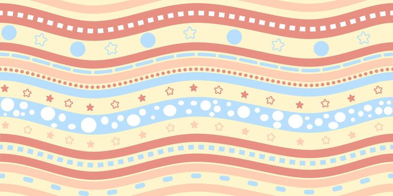 Colorful Wavy Line Pattern with Star and Circle Elements Seamless Background