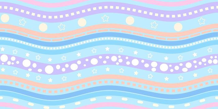 sin costura modelo de ondulado líneas con estrellas y círculos en brillante alegre colores vector