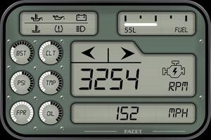 Retro Digital Dashboard Panel in Vintage Clock Style. Finished Design with Circular Gauges and Indicators Featuring Segmented Display Elements. vector