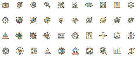 Business Strategy Color Icon Set Flat Icons for Planning, Analysis and Corporate Growth vector